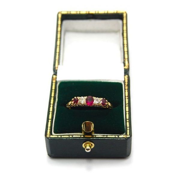 Antique Ruby and Diamond Five Stone Ring