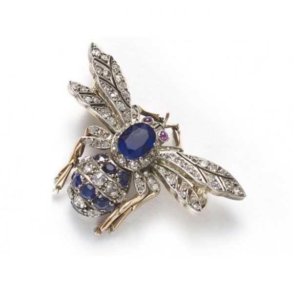 Antique Sapphire and Diamond Bee Brooch
