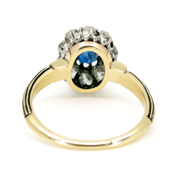 Antique Victorian Sapphire and Old Mine Cut Diamond Cluster Ring