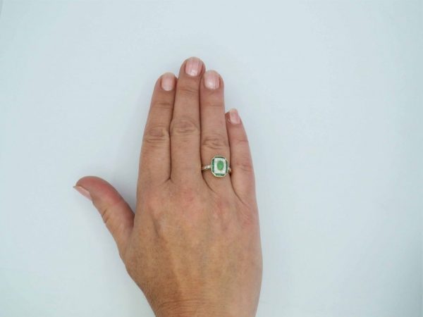 Art Deco Style Jade and Diamond Cluster Ring