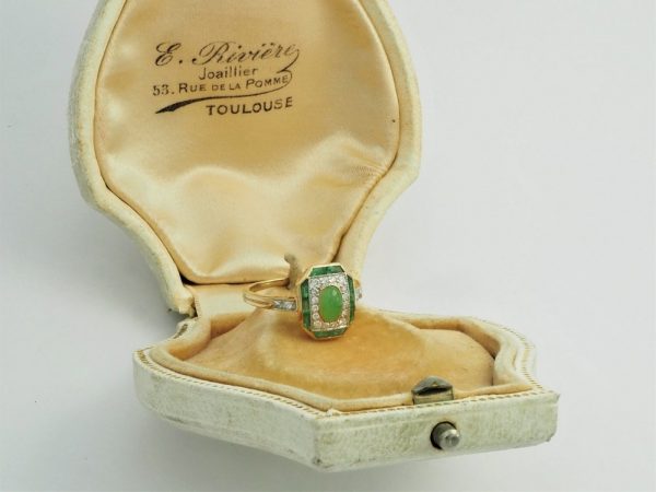 Art Deco Style Jade and Diamond Cluster Ring