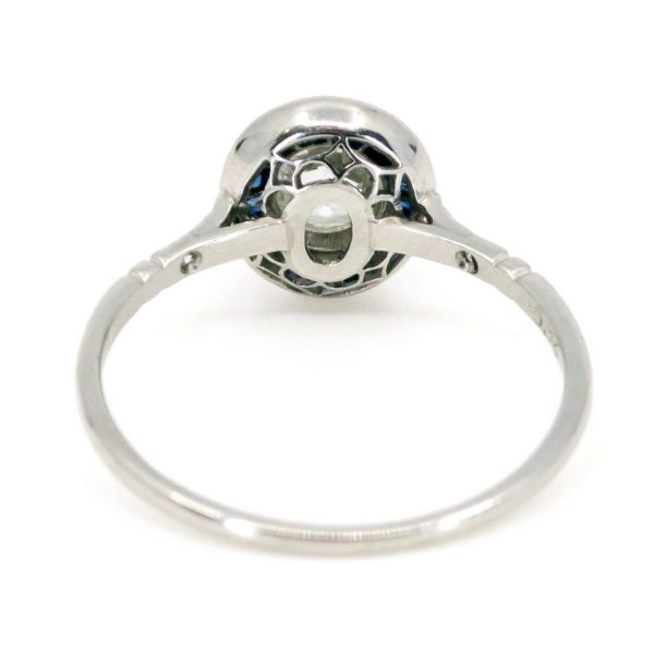 Art Deco Style Old European Cut Diamond and Sapphire Target Cluster Ring