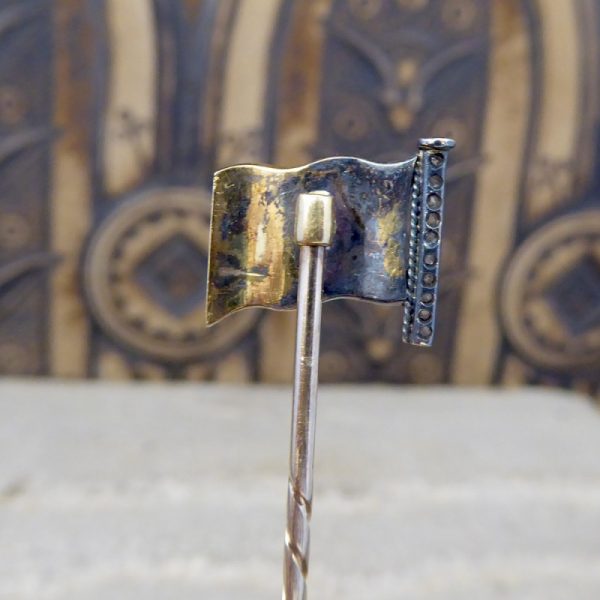 Antique Victorian Quality Diamond Set American Flag Enamel Stick Pin