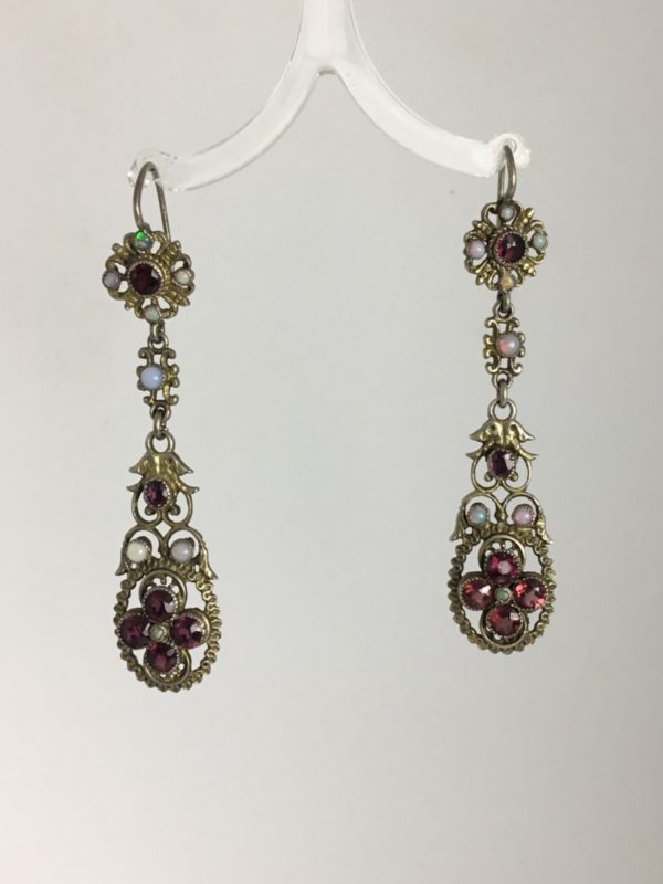 Antique Victorian Austro-Hungarian Opal and Garnet Earrings