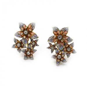 Plique à Jour Enamel and Diamond Flower Earrings