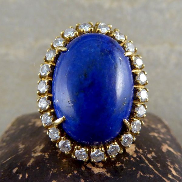 Vintage Lapis Lazuli and Diamond Cocktail Ring