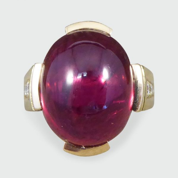 Cabochon Tourmaline Cocktail Ring with Diamond Set Shoulders, 18ct Yellow Gold