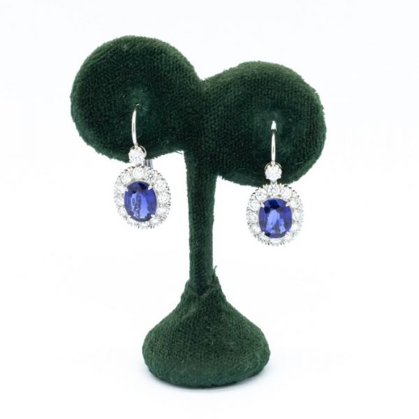 Sapphire and Diamond Cluster Drop Earrings, 2.64 Carats