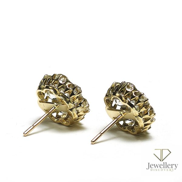 Antique victorian old cut diamond cluster earrings yellow gold claw