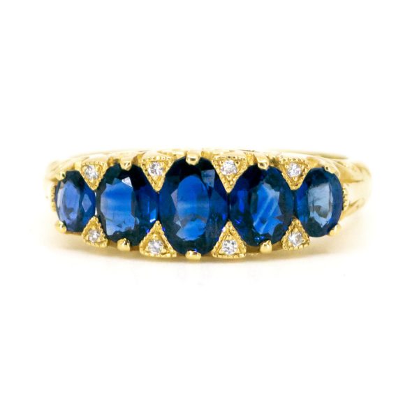 Victorian Style Sapphire and Diamond Five Stone Gold Ring