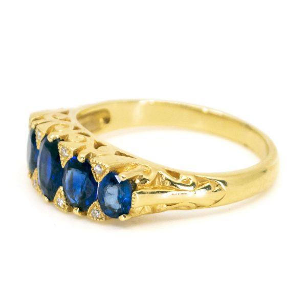 Victorian Style Sapphire and Diamond Five Stone Gold Ring
