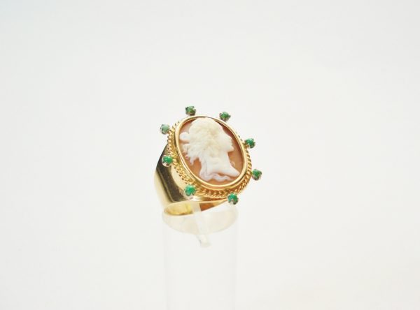 Vintage Cameo, Turquoise and Gold Ring