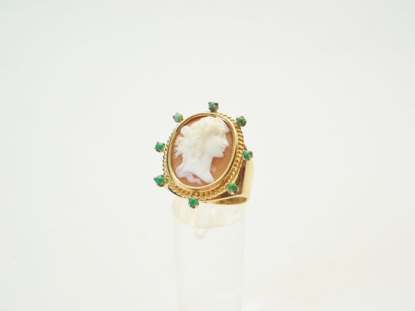 Vintage Cameo, Turquoise and Gold Ring