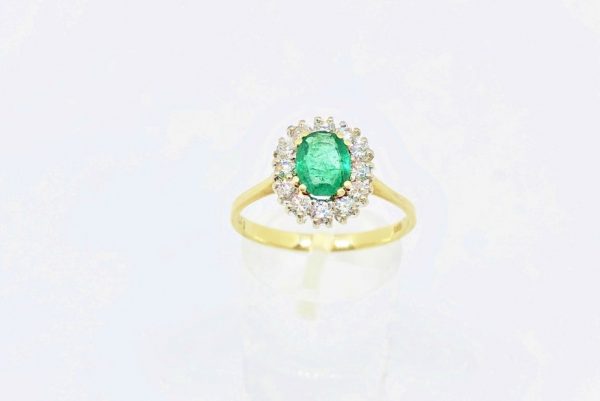Vintage Emerald and Diamond Gold Cluster Ring