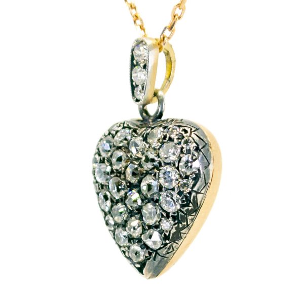 Vintage Old Mine Cut Diamond Heart Pendant