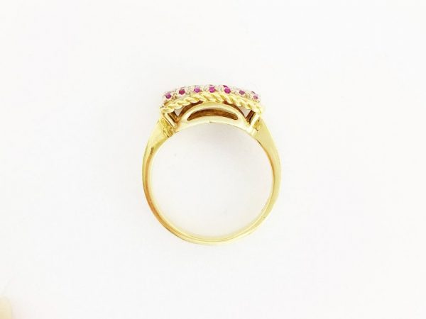 Vintage Ruby and Diamond Rectangular Cluster Gold Ring, Circa 1960