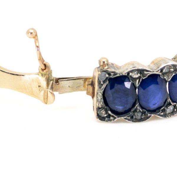 Vintage Sapphire and Rose Cut Diamond Bangle Bracelet, 8 Carats