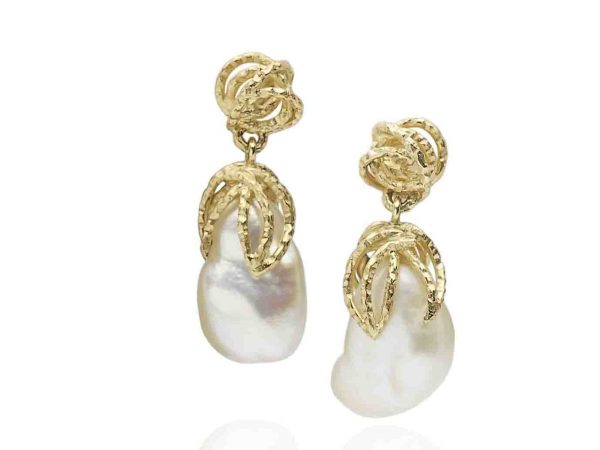 Articulated Pearl Gold Drop Earrings