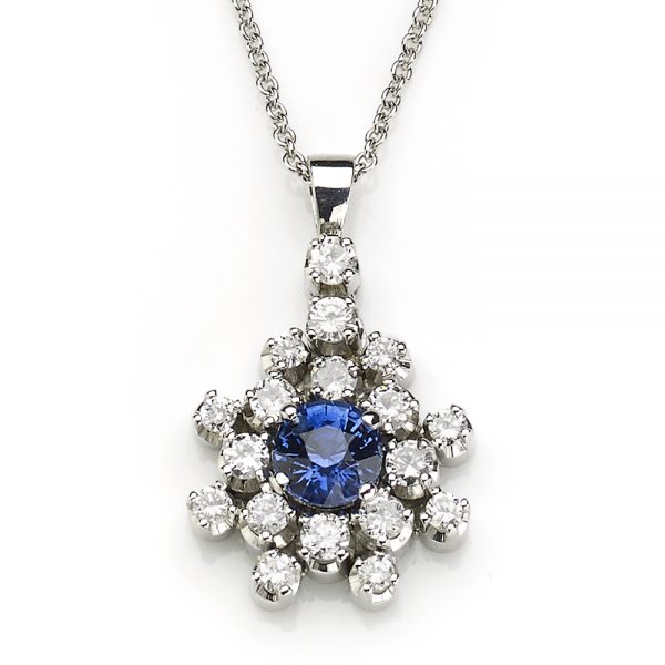 1.05ct Sapphire and Diamond Cluster Pendant