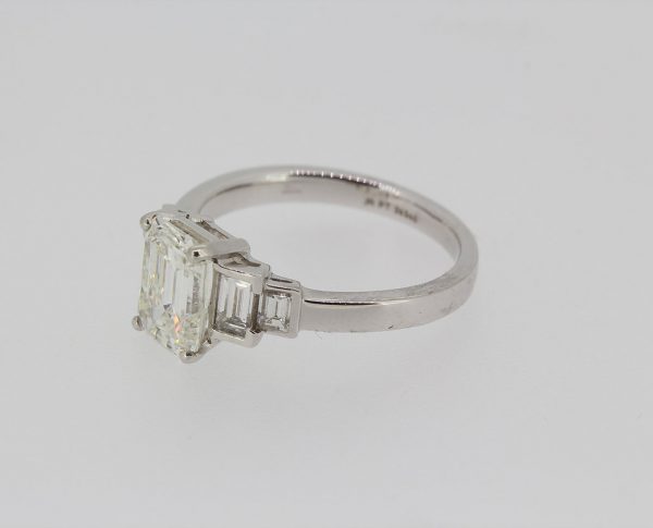 emerald cut diamond ring and baguette cut platinum 1.8 carats