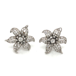 Vintage Diamond Flower Earrings, 4 carats