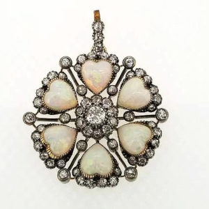 Edwardian Opal and Diamond set Brooch/Pendant, Silver and Gold