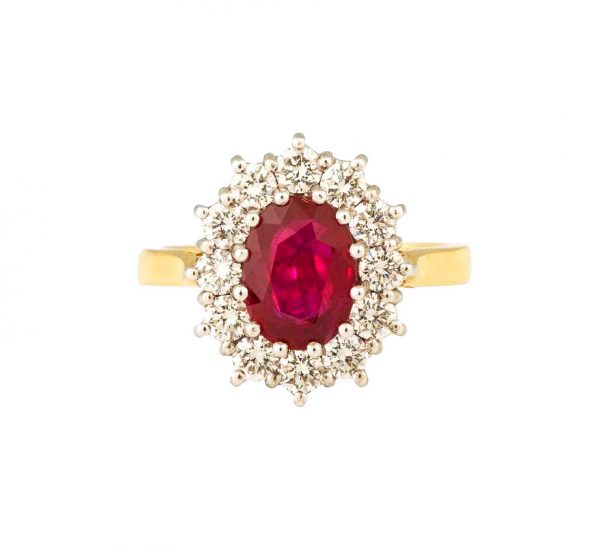 Ruby and Diamond Cluster Ring, 3.04 carats, 18ct Yellow and White Gold