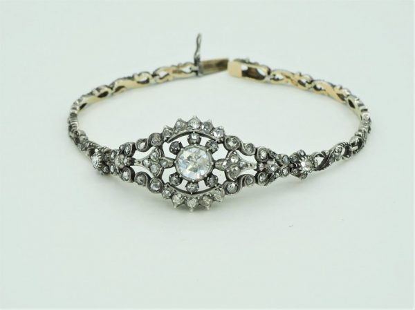 Antique Rose Cut Diamond Bracelet, Silver and Gold
