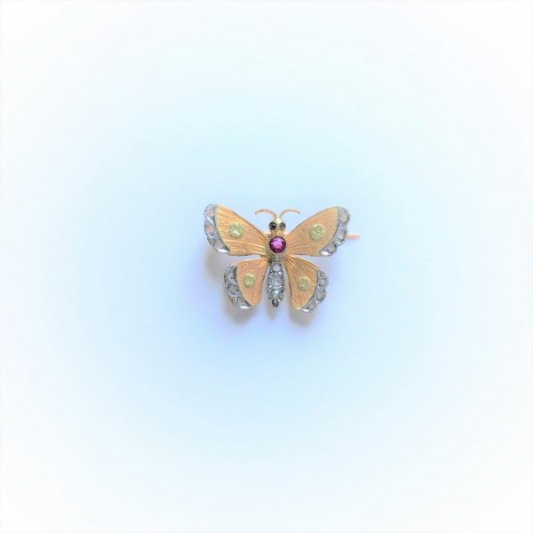 Vintage Gem Set Gold Butterfly Brooch