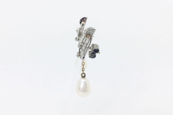 Antique Art Deco Brilliant Cut Diamond and Pearl Drop Earrings