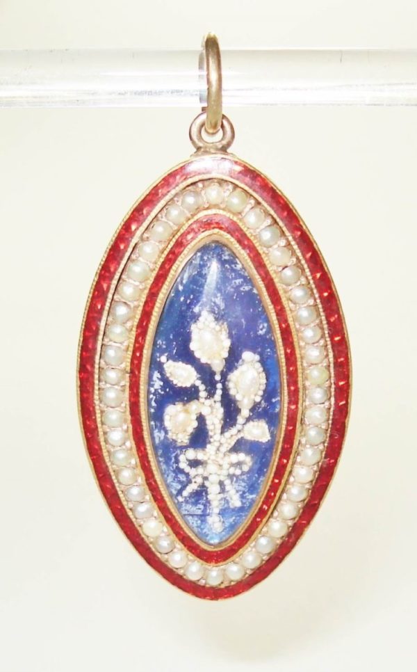 Antique Georgian Pearl and Red Enamel Pendant