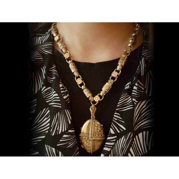 Antique Victorian Etruscan Revival Gold Necklace and Locket