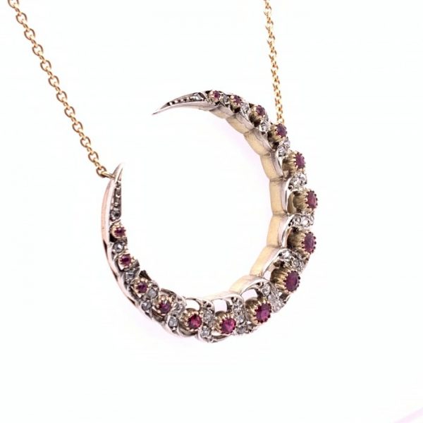 Antique Victorian Ruby and Diamond Crescent Pendant