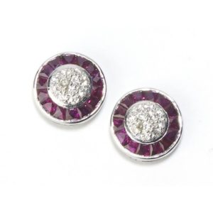 Art Deco Style Ruby and Diamond Cluster Earrings
