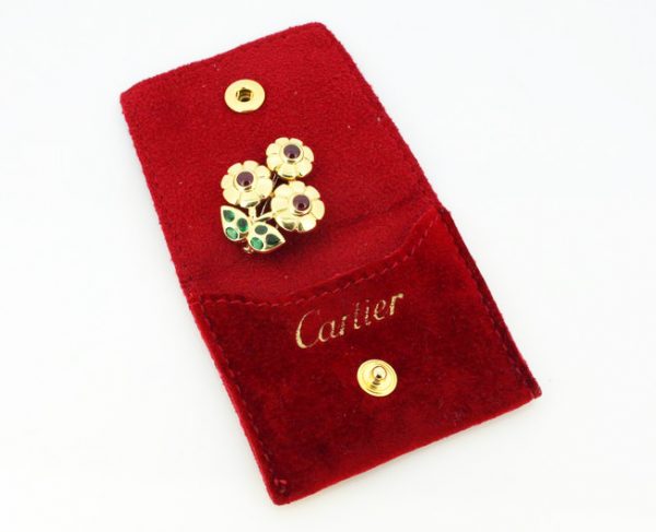 Cartier Floral Flower Brooch set with Rubies and Emeralds, 18ct Yellow Gold
