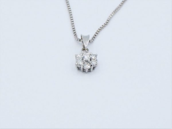 Diamond Cluster Pendant with Chain in 14ct White Gold