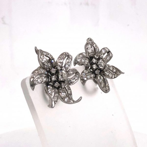 Diamond Flower Earrings, 4 carats