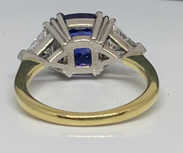 Sapphire and diamond cushion cut engagement ring 4 carats