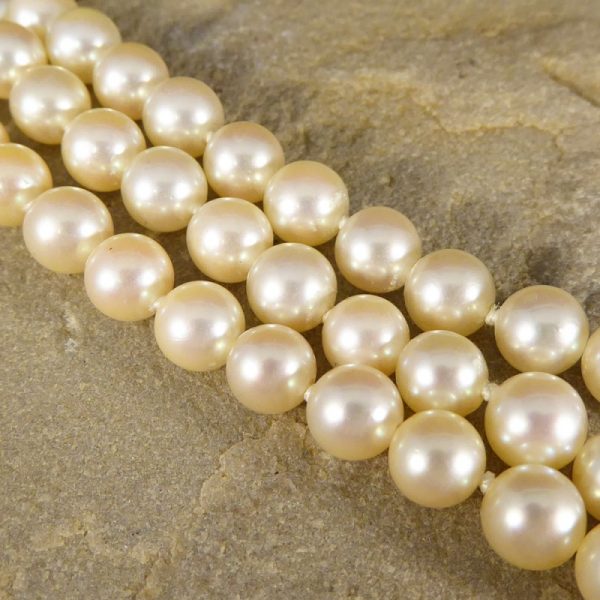 Vintage Coral, Cabochon Ruby and Diamond Three Row Pearl Necklace