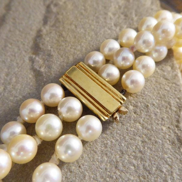 Vintage Coral, Cabochon Ruby and Diamond Three Row Pearl Necklace