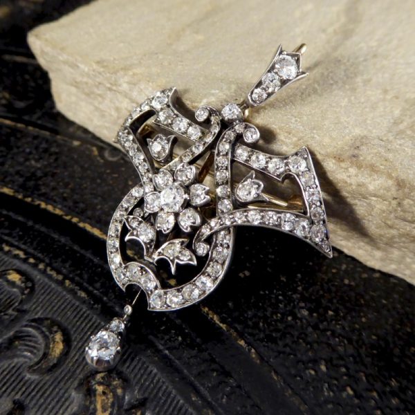 Antique Victorian 3.50ct Diamond Drop Pendant Brooch