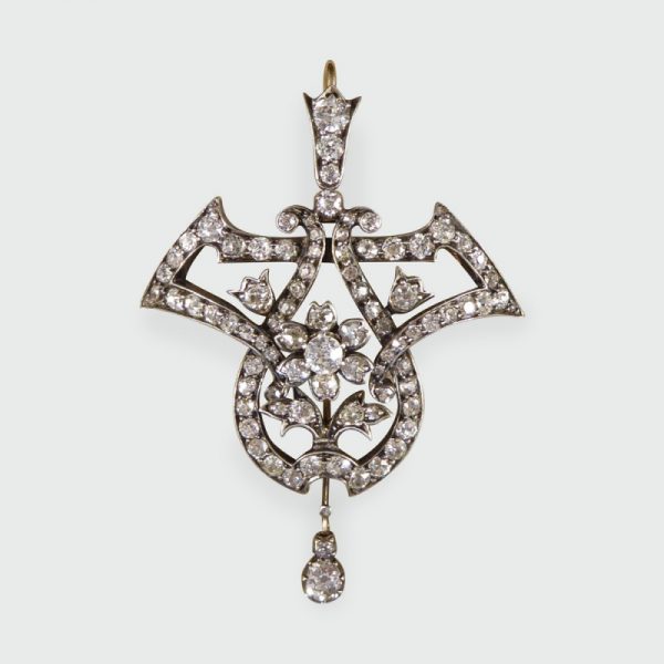 Antique Victorian 3.50ct Diamond Drop Pendant Brooch