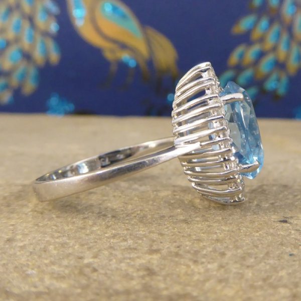 3.60ct Blue Topaz and Diamond Cluster Ring in 18ct White Gold
