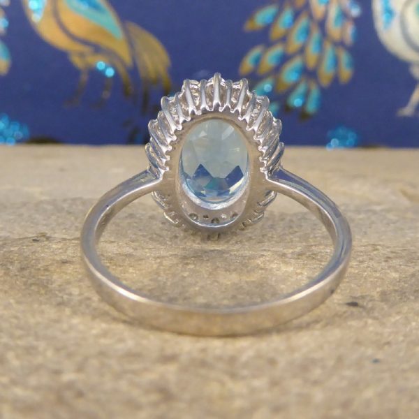3.60ct Blue Topaz and Diamond Cluster Ring in 18ct White Gold