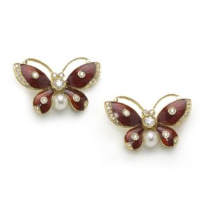 Red Enamel and Diamond Butterfly Earrings