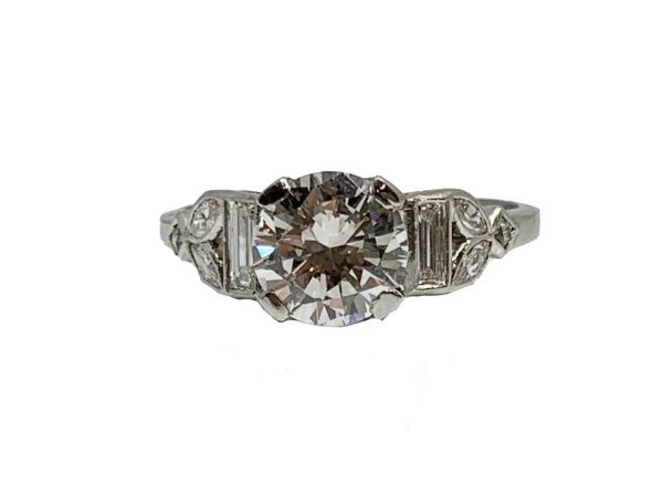 Art Deco Diamond Engagement Ring, 1.51 Carat, F, VS2, Transitional Cut