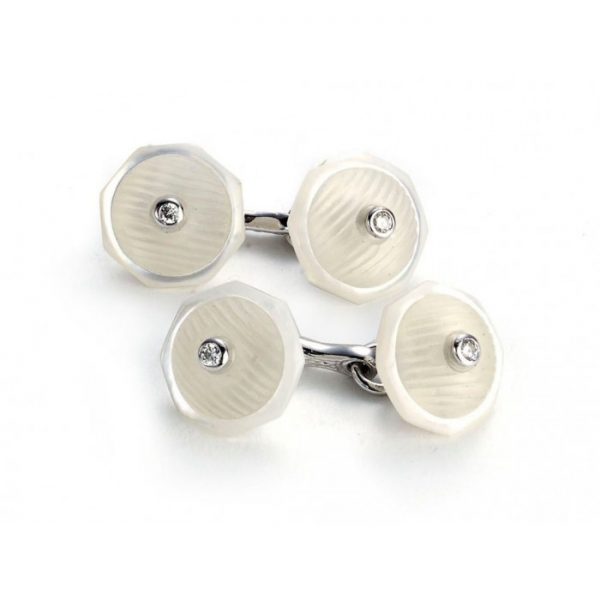 Rock Crystal, Mother of Pearl and Diamond Cufflinks