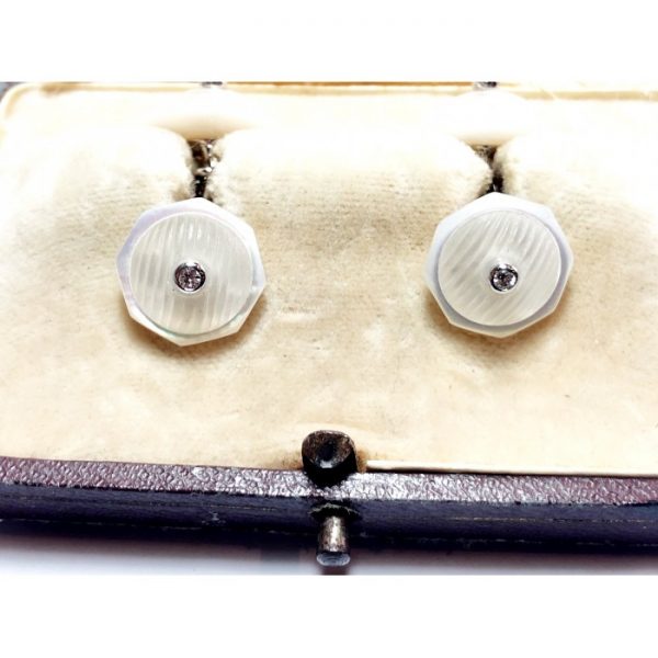 Rock Crystal, Mother of Pearl and Diamond Cufflinks