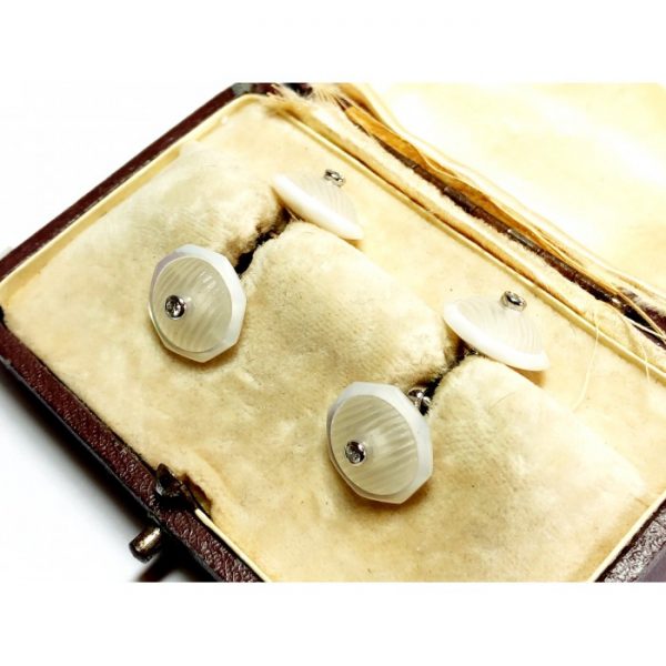 Rock Crystal, Mother of Pearl and Diamond Cufflinks