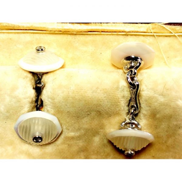 Rock Crystal, Mother of Pearl and Diamond Cufflinks